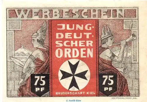 Kiel , Notgeld 75 Pfennig -Jungdeutscher Orden- in kfr. M-G 694.1 , Schleswig o.D. Seriennotgeld
