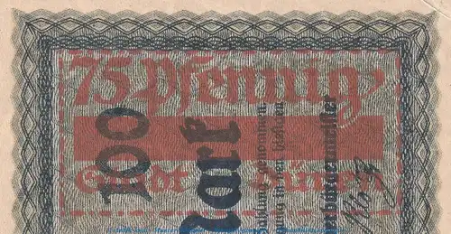 Notgeld Stadt Düren 299.1.c , 75 Pfennig rechtes Drittel in kfr. von 1921 , Westfalen Seriennotgeld