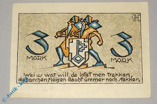 Notgeld Dorsten , 3 Mark Schein Nr 2 , Mehl Grabowski 282.1 , Westfalen Seriennotgeld