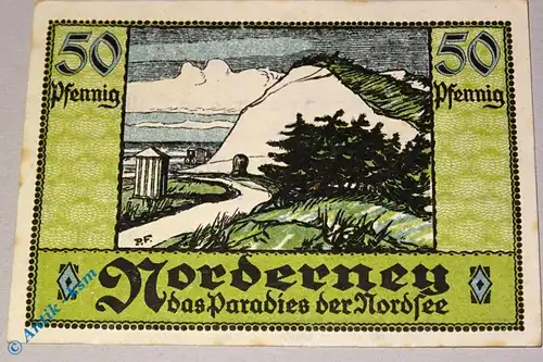 Notgeld Norderney , 50 Pfennig Schein , Serie 3 , Mehl Grabowski 984.2 , von 1921 , Niedersachsen Seriennotgeld