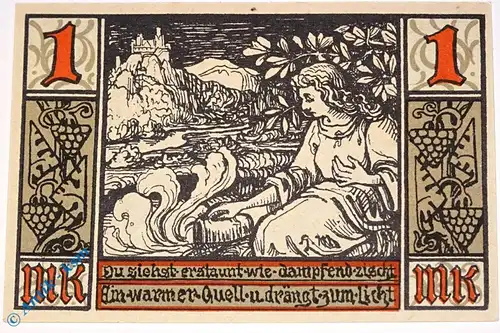 Notgeld Bad Neuenahr , 1 Mark Schein , Reihe 1 Scheck 3 , Mehl Grabowski 938.1 , von 1922 , Rheinland Seriennotgeld