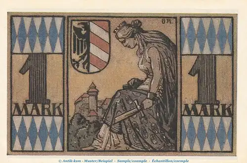 Notgeld Notgeldausstellung Nürnberg 991.1 , 1 Mark Schein Nr.3 in kfr. von 1921 , Bayern Seriennotgeld