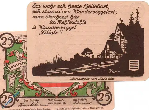 Notgeld Nöschenrode grün , 25 Pfennig Schein , KUR , Mehl Grabowski 980.11 , Sachsen Anhalt Seriennotgeld