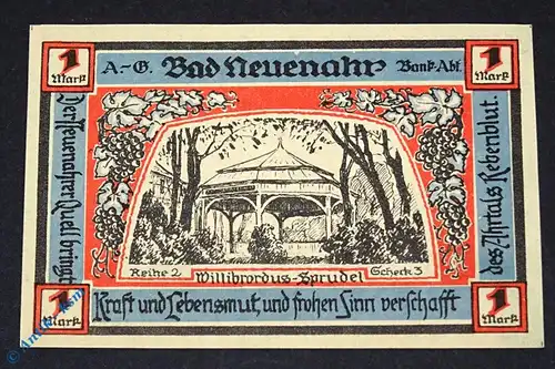 Notgeld Bad Neuenahr , 1 Mark Schein , Reihe 2 Scheck 3 , Mehl Grabowski 938.2 , von 1922 , Rheinland Seriennotgeld