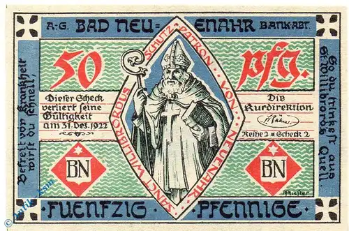 Notgeld Bad Neuenahr , 50 Pfennig Schein , Reihe 2 Scheck 2 , Mehl Grabowski 938.2 , von 1922 , Rheinland Seriennotgeld