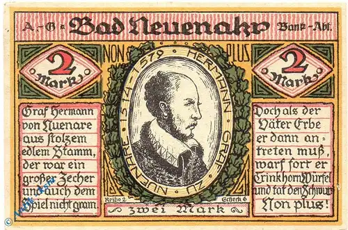 Notgeld Bad Neuenahr , 2 Mark Schein , Reihe 2 Scheck 6 , Mehl Grabowski 938.2 , von 1922 , Rheinland Seriennotgeld