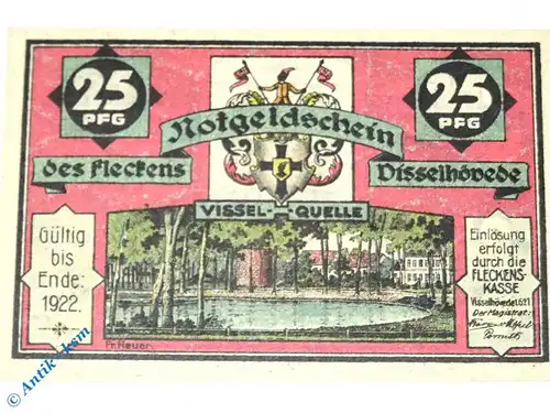 Notgeld Visselhövede , 25 Pfennig Schein , Mehl Grabowski 1363.1 , von 1921 , Niedersachsen Seriennotgeld