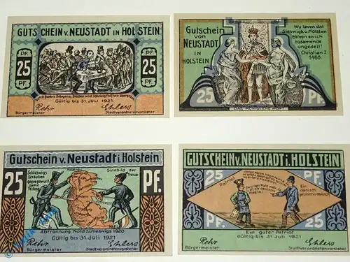 Notgeld Neustadt , Set mit 4 x 25 Pfennig Schein , Mehl Grabowski 963.1 b , Schleswig Holstein Serien Notgeld