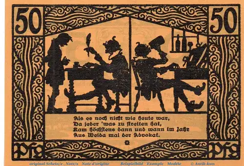 Notgeld Gemeinde Münchenbernsdorf 911.1 , 50 Pfennig Schein Nr 1 in kfr. von 1921 , Thüringen Seriennotgeld