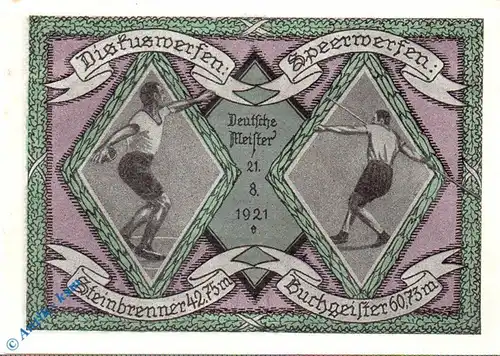 Notgeld Naunhof , Sportverein e. V. , 50 Pfennig Schein Nr 5 , Mehl Grabowski 930.1 , von 1921 , Sachsen Seriennotgeld