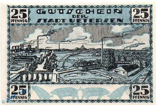 Notgeld Uetersen , 25 Pfennig Scheinen in kfr , blau , Mehl Grabowski 1352.2 , Schleswig Holstein Seriennotgeld
