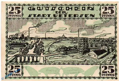 Notgeld Uetersen , 25 Pfennig Scheinen in kfr , grün , Mehl Grabowski 1352.1 , Schleswig Holstein Seriennotgeld