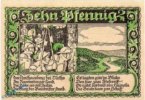 Notgeld Vlotho , 10 Pfennig Schein in kfr. blau-gelb , Mehl Grabowski 1364.1 c , Westfalen Seriennotgeld