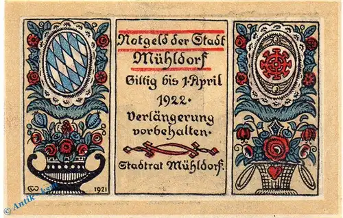 Notgeld Mühldorf , 30 Pfennig Schein in kfr. Mehl Grabowski 904.3 , von 1921 , Bayern Seriennotgeld