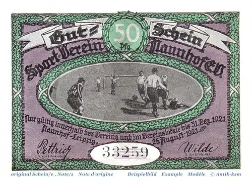 Notgeld Naunhof e.V. 50 Pfennig Schein Nr 1 in kfr. Mehl Grabowski 930.1 , von 1921 , Sachsen Seriennotgeld