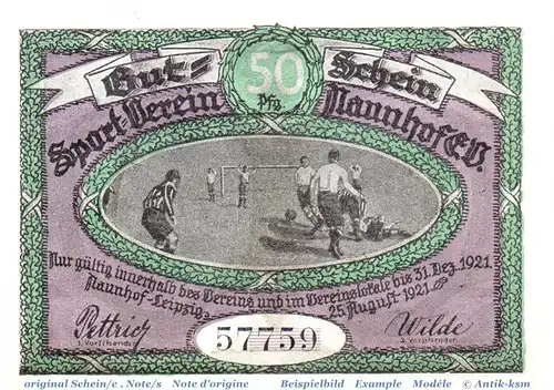 Notgeld Naunhof e.V. 50 Pfennig Schein Nr 2 in kfr. Mehl Grabowski 930.1 , von 1921 , Sachsen Seriennotgeld