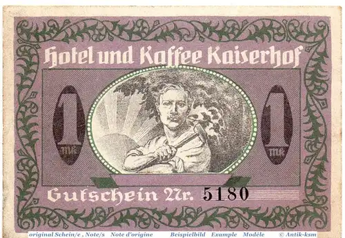 Notgeld Münster , Kaiserhof , 1 Mark Schein in kfr. Mehl Grabowski 914.1 , o.D. Westfalen Seriennotgeld