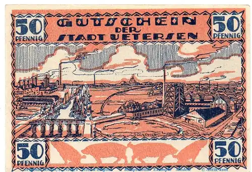 Notgeld Stadt Uetersen , 1352.1 , 50 Pfennig 1. Ausgabe in kfr. o.D. Schleswig Holstein Seriennotgeld