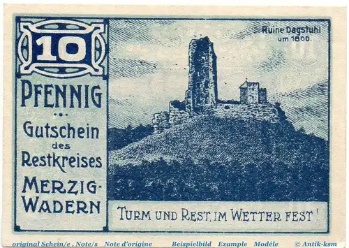 Notgeld Restkreis Merzig-Wadern 885.1.b , 10 Pfennig Schein in kfr. von 1921 , Rheinland Seriennotgeld