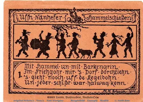 Notgeld Gemeinde Neunhofen 956.1 , 10 Pfennig Schein in kfr. von 1921 , Thüringen Seriennotgeld