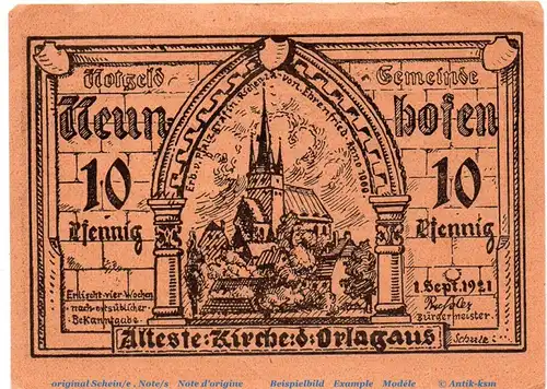 Notgeld Gemeinde Neunhofen 956.1 , 10 Pfennig Schein in kfr. von 1921 , Thüringen Seriennotgeld