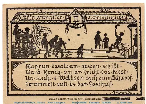 Notgeld Gemeinde Neunhofen 956.1 , 25 Pfennig Schein in kfr. von 1921 , Thüringen Seriennotgeld