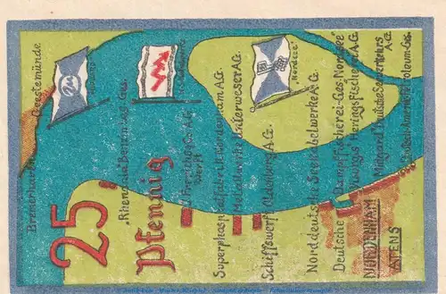 Notgeld Stadt Nordenham 982.1.c , 25 Pfennig Nr 2  -20mm- , in kfr. o.D , Niedersachsen Seriennotgeld