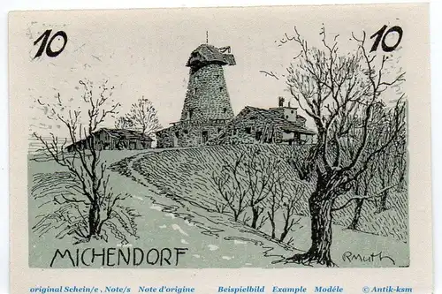 Notgeld Verein d. Gewerbetreibenden Michendorf 887.1 , 10 Pfennig Schein in kfr. von 1921 , Brandenburg Seriennotgeld