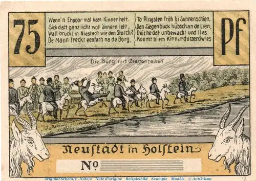 Notgeld Stadt Neustadt , 75 Pfennig Musterschein o.Kn. in kfr. o.D. , Schleswig Holstein Seriennotgeld