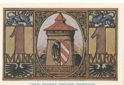 Notgeld Notgeldausstellung Nürnberg 991.1 , 1 Mark Schein Nr.2 in kfr. von 1921 , Bayern Seriennotgeld
