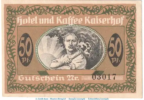 Notgeld Hotel Kaiserhof Münster 914.2.a , 50 Pfennig -o. Serie- in kfr. o.d. Westfalen Seriennotgeld