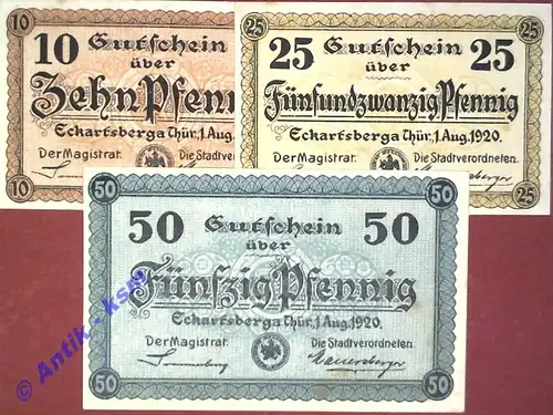Notgeld Eckartsberga , Sachsen Anhalt , vollständiger Satz mit 3 Scheinen , Verkehrsausgabe , Grabowski E 5.2 a, b, c , von 1920