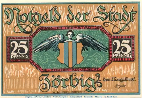Notgeld Stadt Zörbig 1475.3.b , 25 Pfennig Nr. 5 mit Signatur in kfr. o.D. , Sachsen Anhalt Seriennotgeld