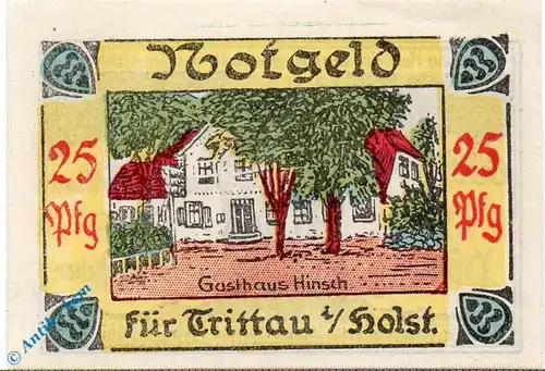 Notgeld Trittau , 25 Pfennig Schein grün , Mehl Grabowski 1347.3 , Schleswig Holstein Seriennotgeld