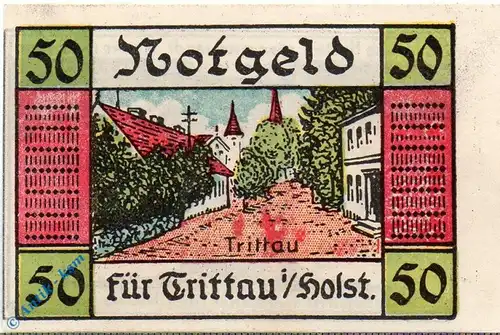 Notgeld Trittau , 50 Pfennig Schein grün , Mehl Grabowski 1347.3 , Schleswig Holstein Seriennotgeld