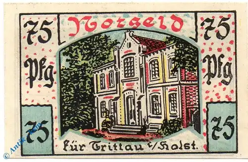 Notgeld Trittau , 75 Pfennig Schein grün , Mehl Grabowski 1347.3 , Schleswig Holstein Seriennotgeld