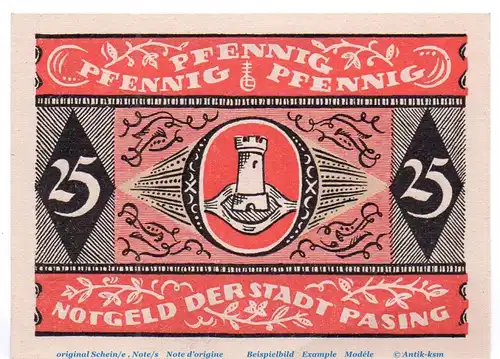 Notgeld Pasing , 25 Pfennig Schein in kfr. Mehl Grabowski 1050.3 a , Bayern Seriennotgeld