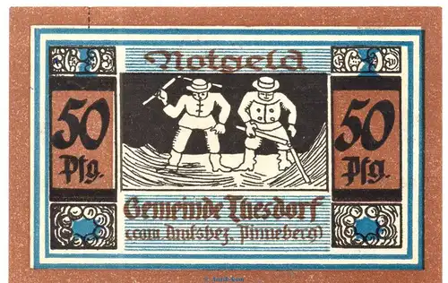 Notgeld Gemeinde Thesdorf 1321.2 , 50 Pfennig Schein Nr.2 in kfr. o.D.  Schleswig Holstein Seriennotgeld