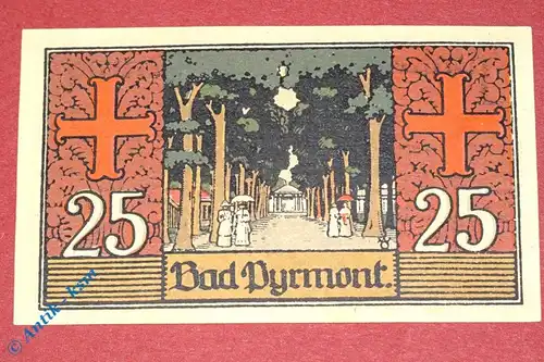 Notgeld Pyrmont , 25 Pfennig Schein , Mehl Grabowski 1085.1 , Niedersachsen Seriennotgeld