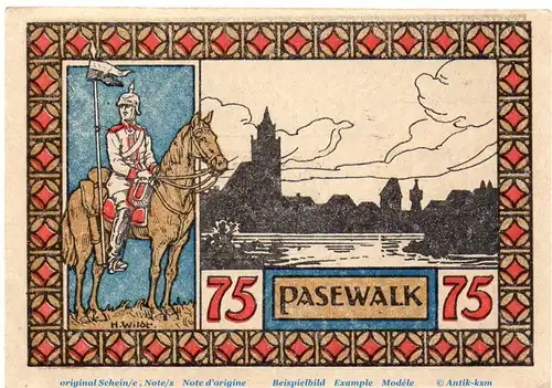 Notgeld Stadt Pasewalk 1049.1 , 75 Pfennig Schein in kfr. von 1921 , Mecklenburg Vorpommern Seriennotgeld