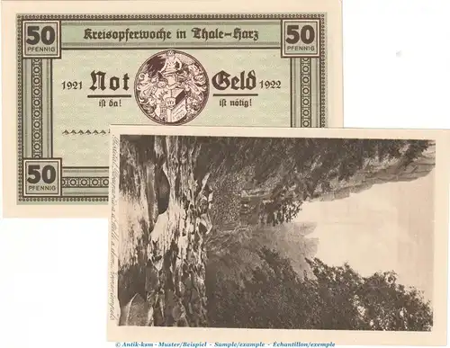 Notgeld Kreisopferwoche Thale 1320.20 , 50 Pfennig Nr.5 in kfr. von 1921-22 , Sachsen Anhalt Seriennotgeld