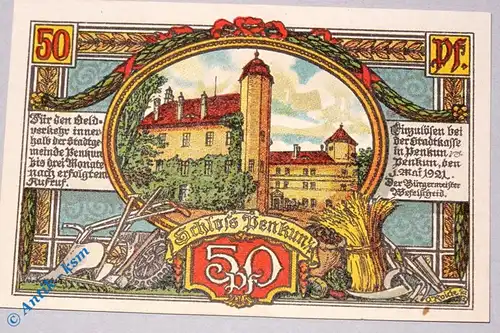 Notgeld Penkun , 50 Pfennig Schein Schloss , Mehl Grabowski 1054.1 , von 1921 , Mecklenburg Vorpommern Seriennotgeld