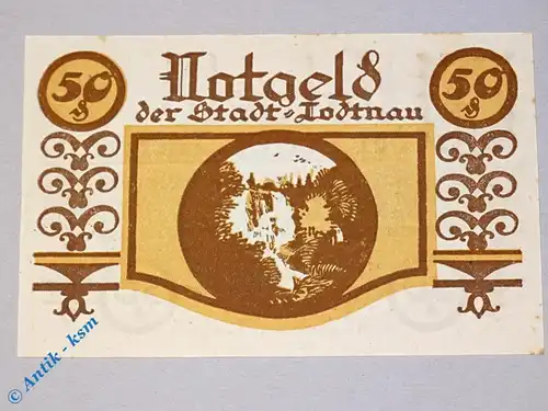 Notgeld Todtnau , 50 Pfennig Schein Nr 2 , Mehl Grabowski 1328.1 , von 1921 , Württemberg Seriennotgeld