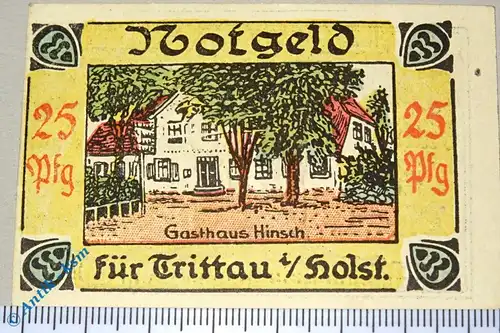 Notgeld Trittau , 25 Pfennig Schein , grün , Mehl Grabowski 1347.3 , Schleswig Holstein Serien Notgeld