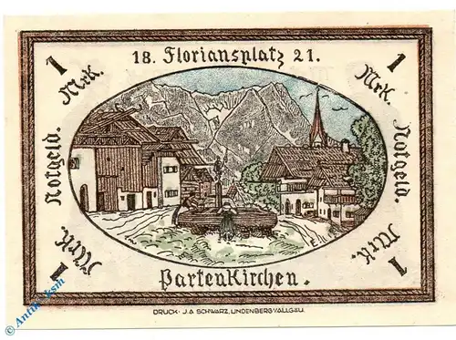 Notgeld Partenkirchen , 1 Mark Schein , Mehl Grabowski 1048.1 , von 1921 , Bayern Seriennotgeld