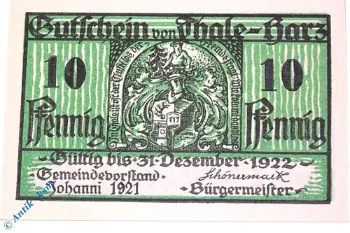 Notgeld Thale , 10 Pfennig Schein , Wertzahl tief , nicht im Mehl Grabowski , Sachsen Anhalt Seriennotgeld