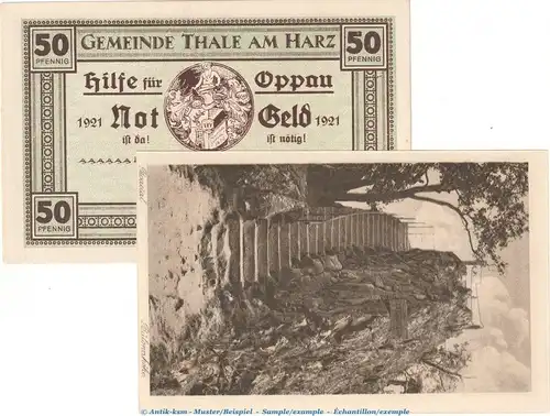 Notgeld -Hilfe für Oppau- Thale 1320.16 , 50 Pfennig Nr.8 in kfr. von 1921 , Sachsen Anhalt Seriennotgeld