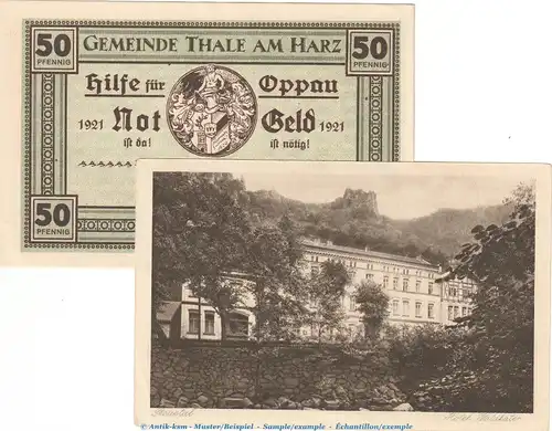 Notgeld -Hilfe für Oppau- Thale 1320.16 , 50 Pfennig Nr.9 in kfr. von 1921 , Sachsen Anhalt Seriennotgeld