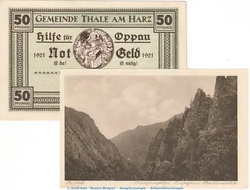 Notgeld -Hilfe für Oppau- Thale 1320.16 , 50 Pfennig Nr.3 in kfr. von 1921 , Sachsen Anhalt Seriennotgeld