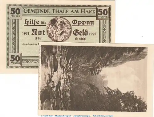 Notgeld Hilfe für Oppau Thale 1320.16 , 50 Pfennig Nr.5 in kfr. von 1921 , Sachsen Anhalt Seriennotgeld